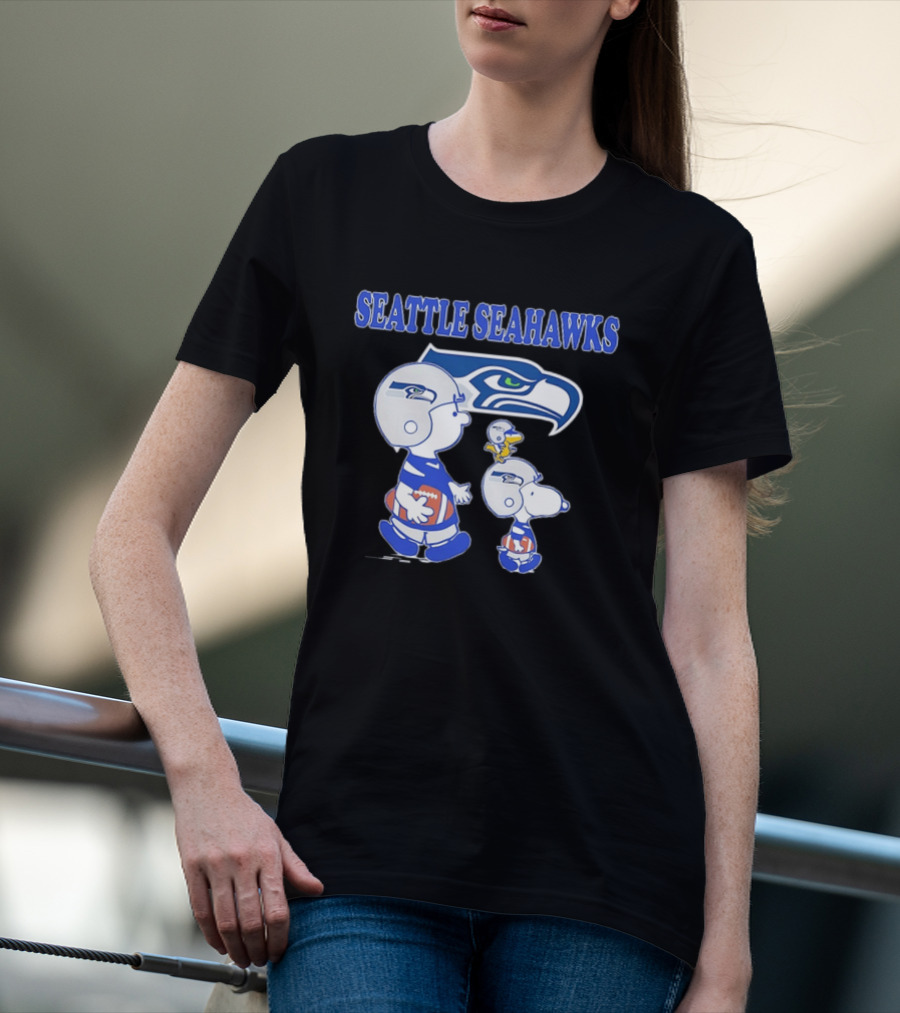 Peanuts Charlie Brown Snoopy Woodstock Playing Football Seattle Seahawks T-Shirt