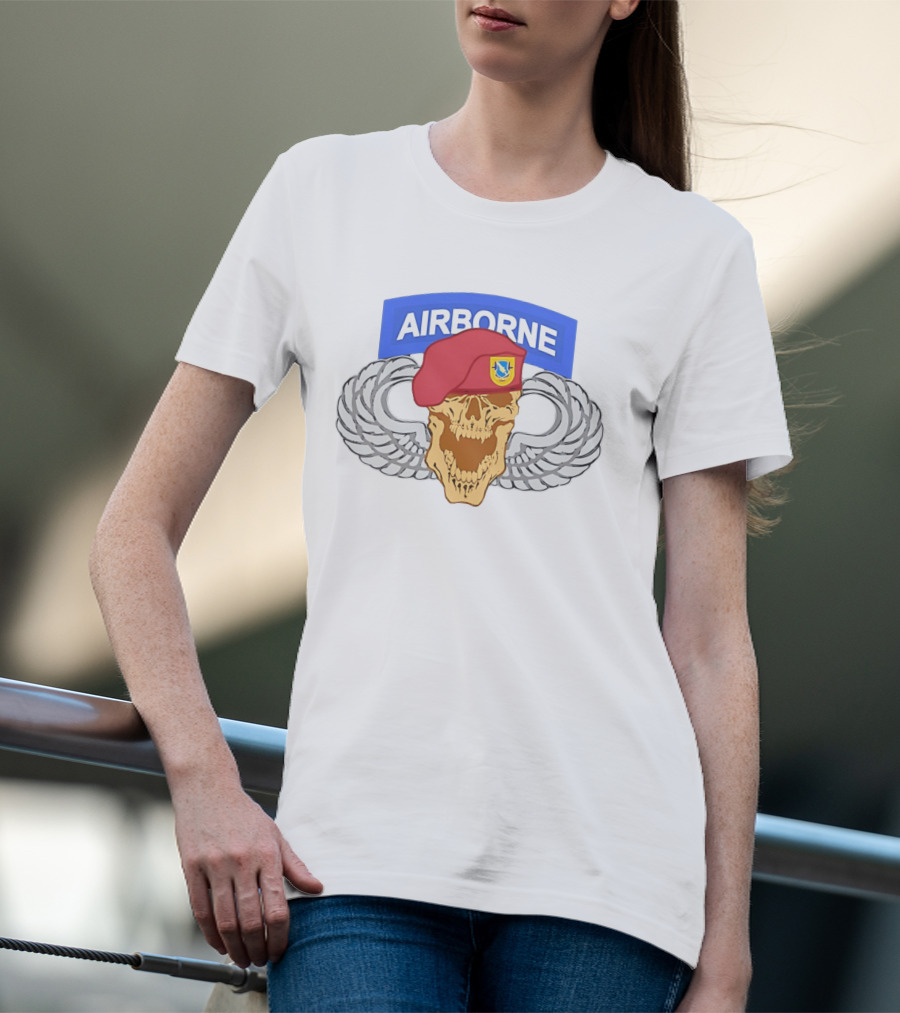 Airborne Skull Maroon Beret Parachutist Wings T-Shirt
