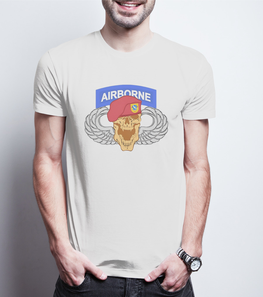 Airborne Skull Maroon Beret Parachutist Wings T-Shirt