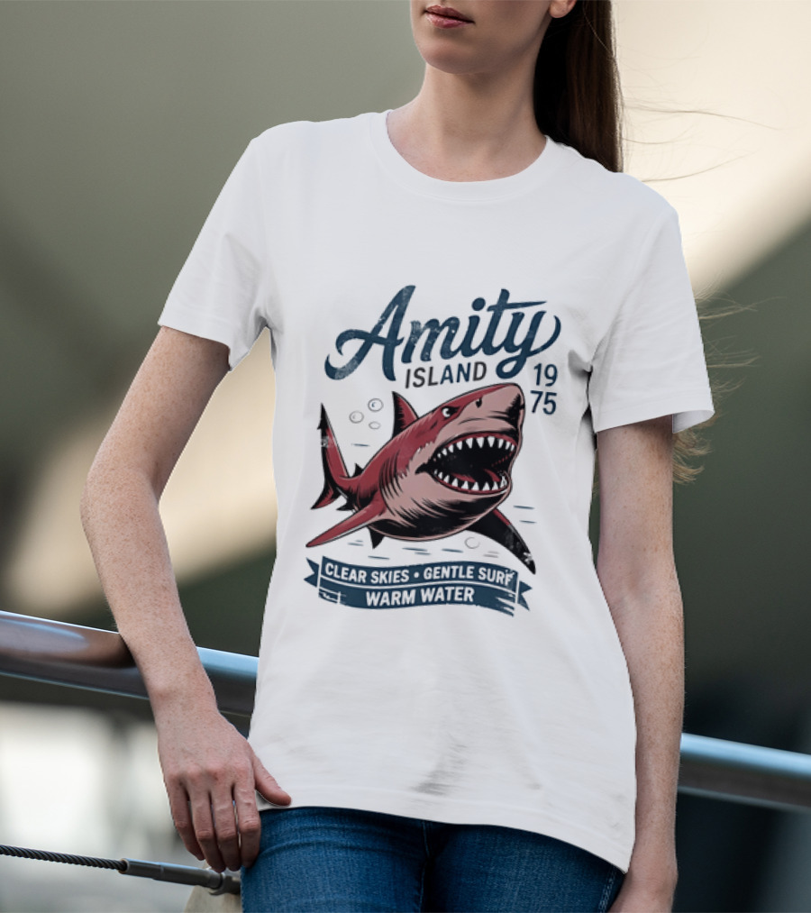 Amity Island 1975 Shark Clear Skies Gentle Surf Warm Water T-Shirt