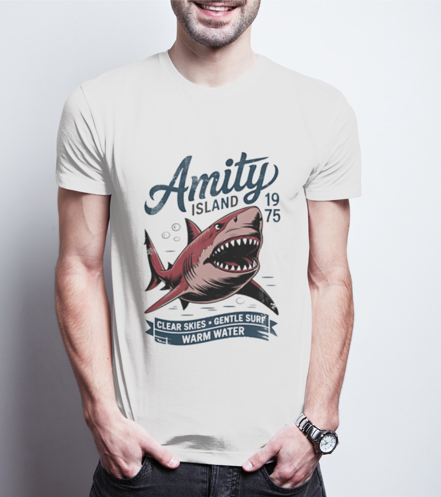 Amity Island 1975 Shark Clear Skies Gentle Surf Warm Water T-Shirt