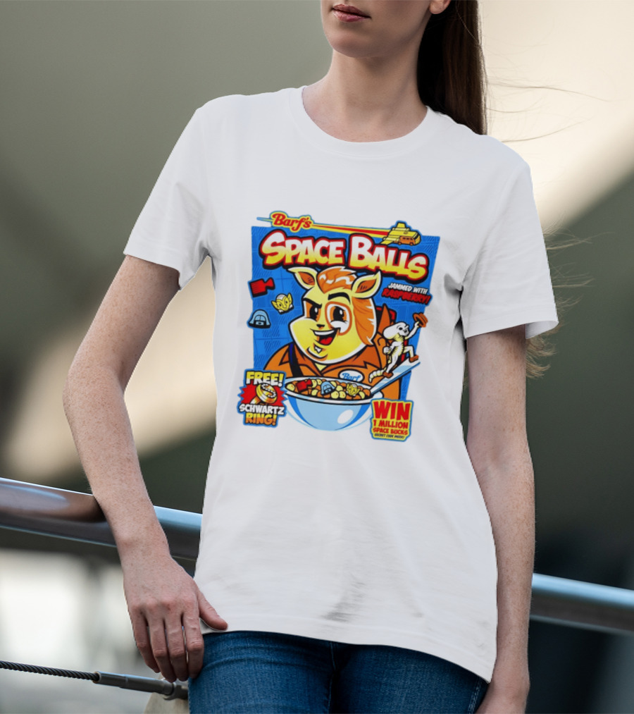 Barf Space Balls Cereal Box Jammed With Raspberry Free Schwartz Ring Win 1 Million Space Bucks T-Shirt