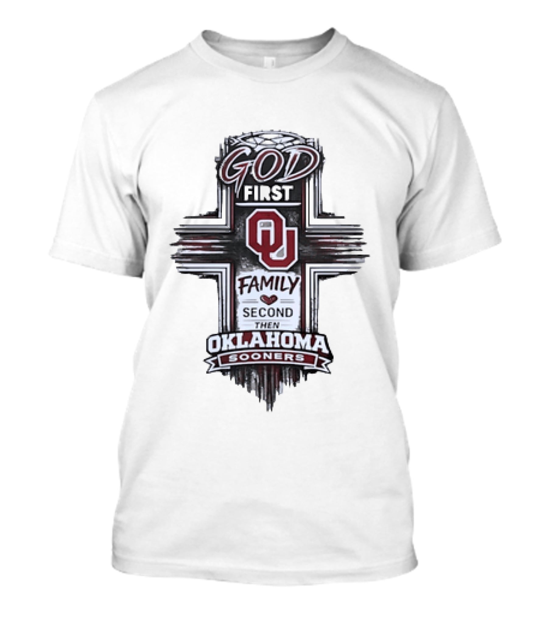 God First Family Second Oklahoma Sooners OU Team Cross T-Shirt