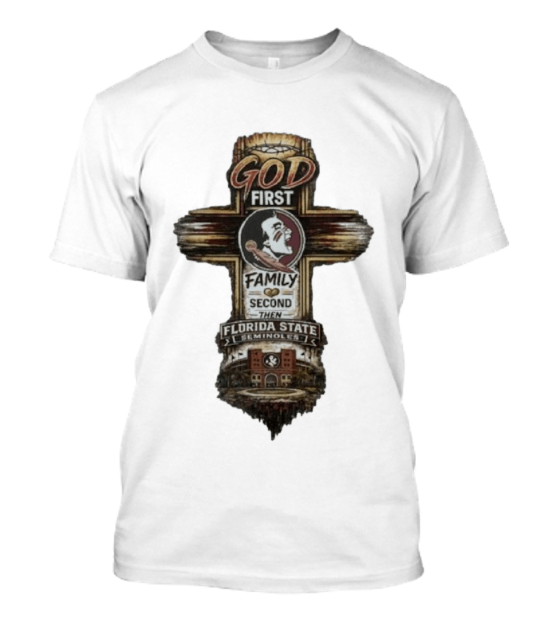 God First Family Second Then Florida State Seminoles Cross With Football T-Shirt