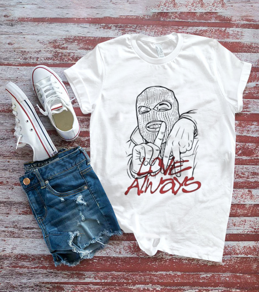 Balaclava Hand Sign Love Always Streetwear Graffiti T-Shirt