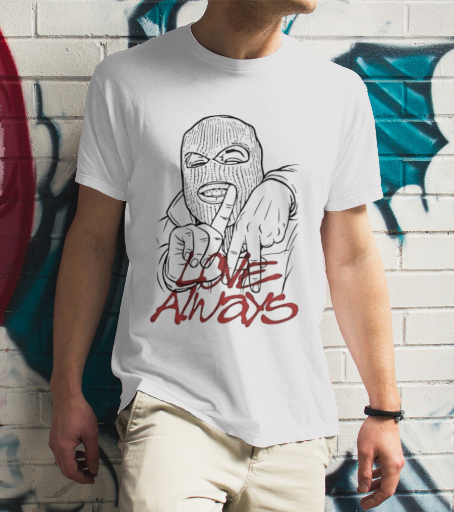 Balaclava Hand Sign Love Always Streetwear Graffiti T-Shirt