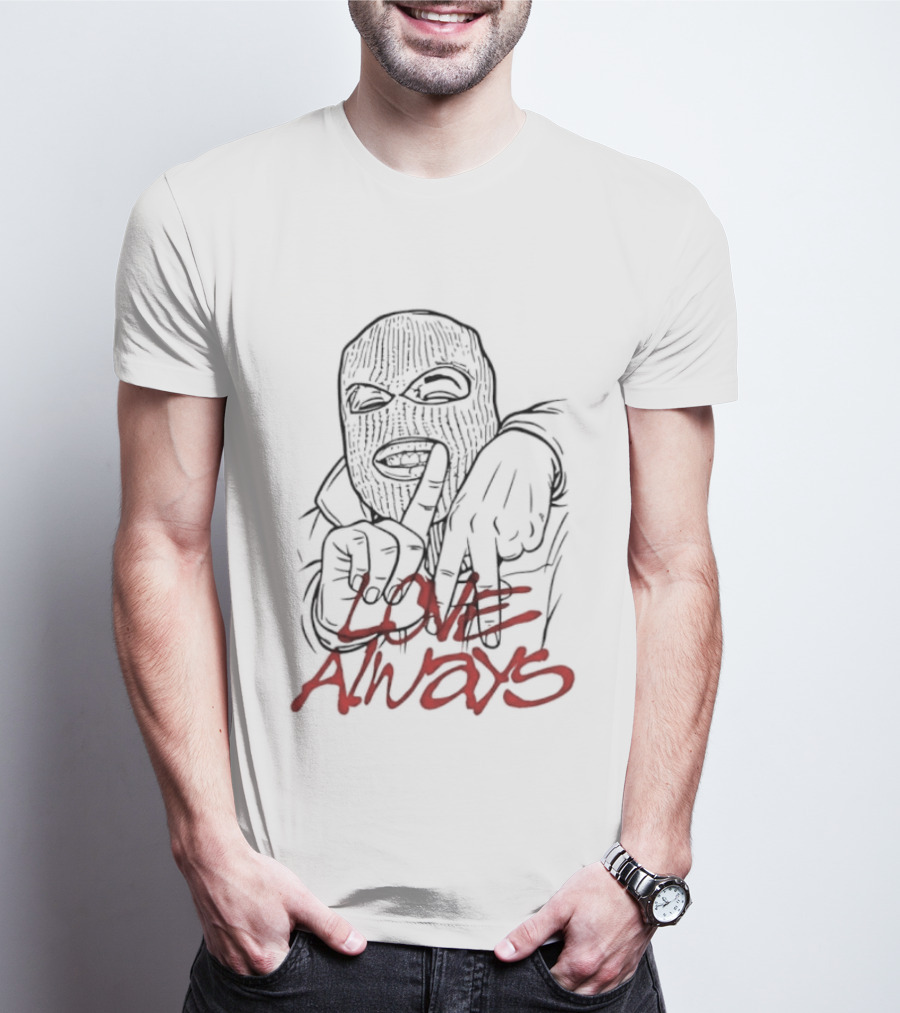 Balaclava Hand Sign Love Always Streetwear Graffiti T-Shirt