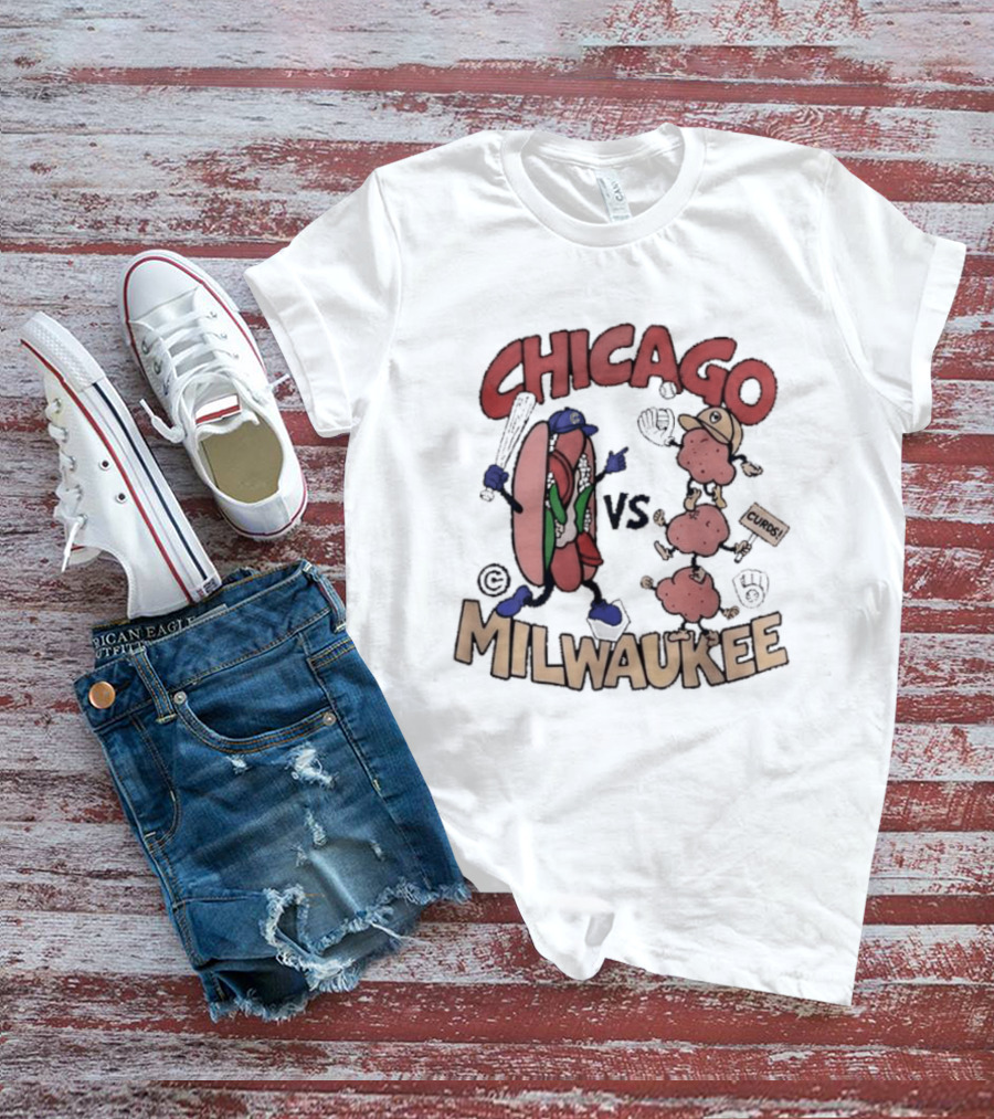 Chicago Cubs Vs Milwaukee Brewers Hot Dog Cheese Curds Baseball Battle T-Shirt