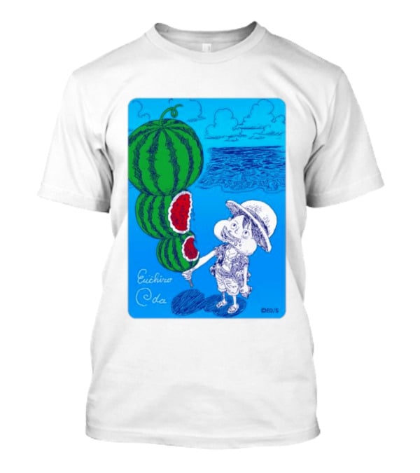 Monkey D Luffy Watermelon Eating Art By Eiichiro Oda One Piece Ocean Scene T-Shirt