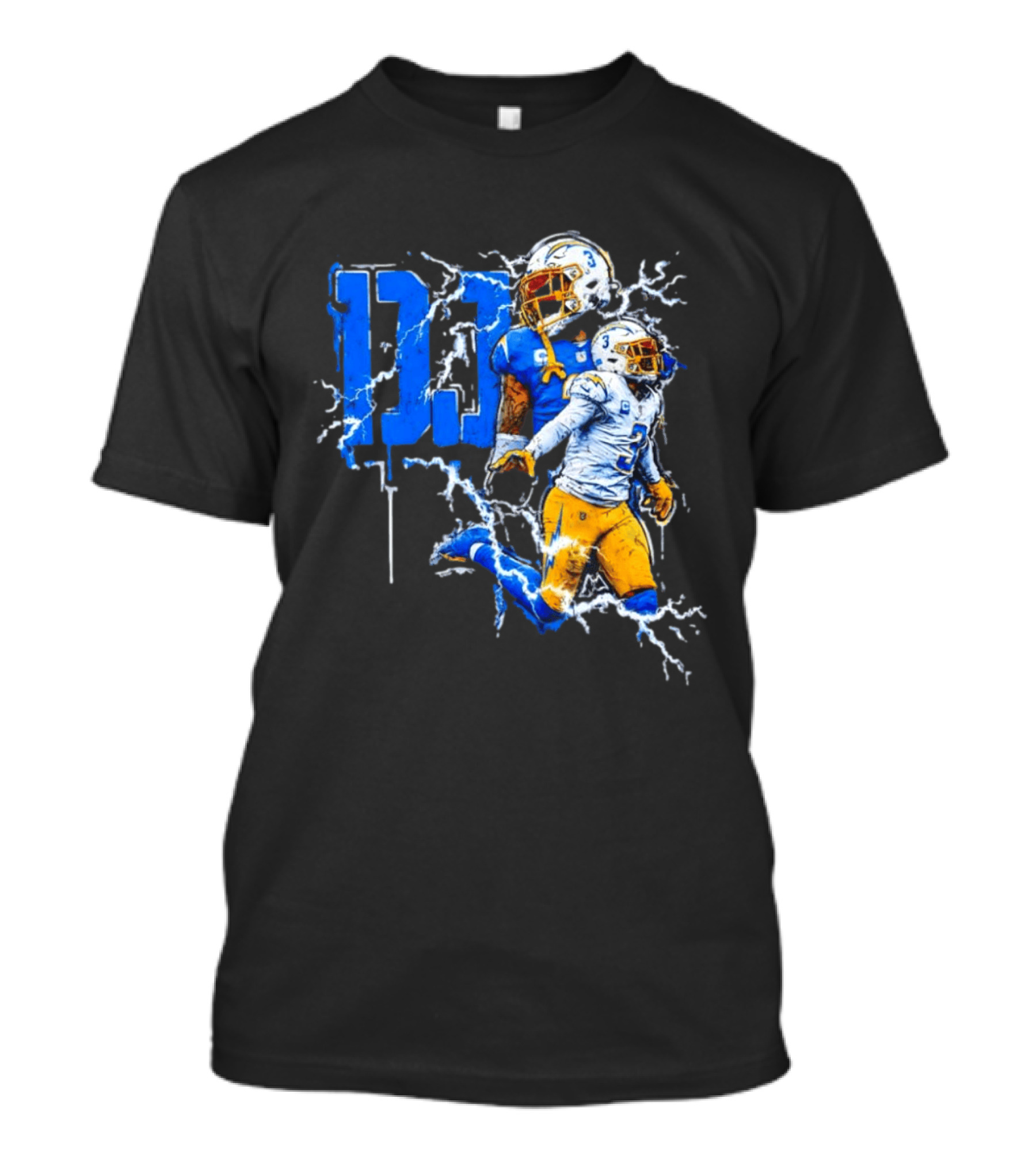 Derwin James Chargers Football Lightning DJ Bold Blue Yellow Action Splash T-Shirt