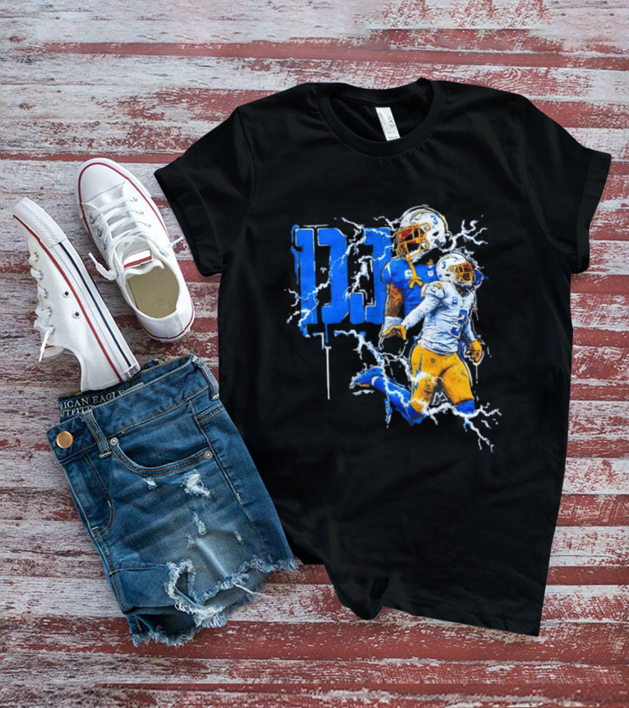 Derwin James Chargers Football Lightning DJ Bold Blue Yellow Action Splash T-Shirt