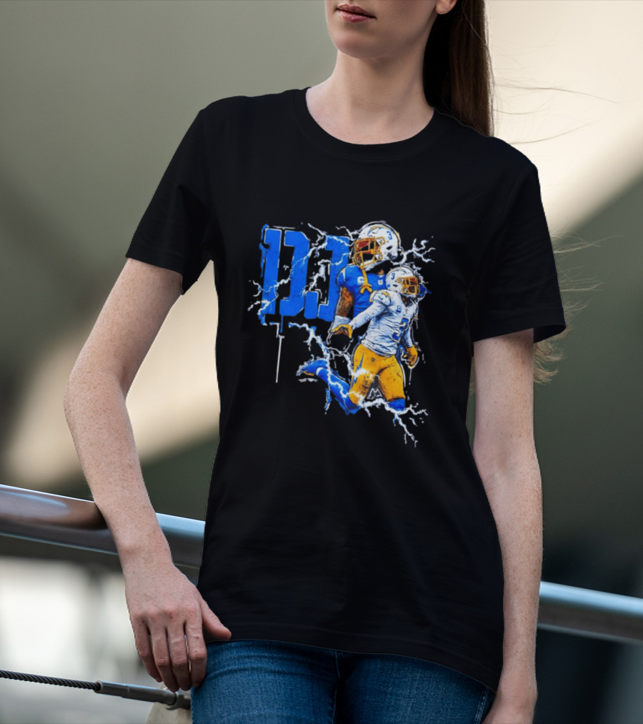 Derwin James Chargers Football Lightning DJ Bold Blue Yellow Action Splash T-Shirt