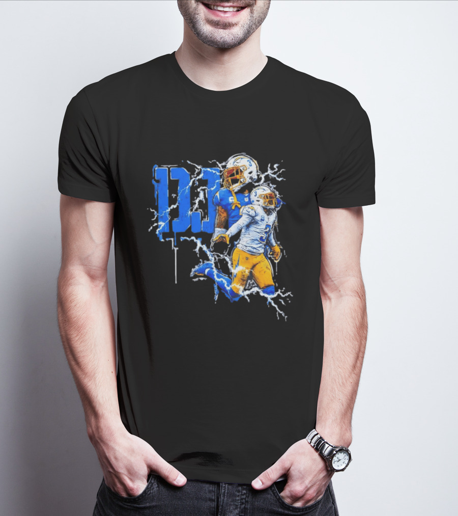Derwin James Chargers Football Lightning DJ Bold Blue Yellow Action Splash T-Shirt
