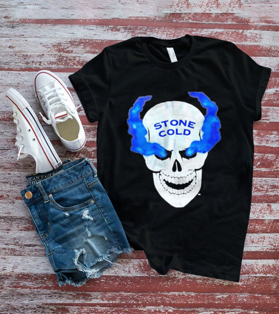 Stone Cold Skull WWE Wrestling Iconic Blue Flames T-Shirt