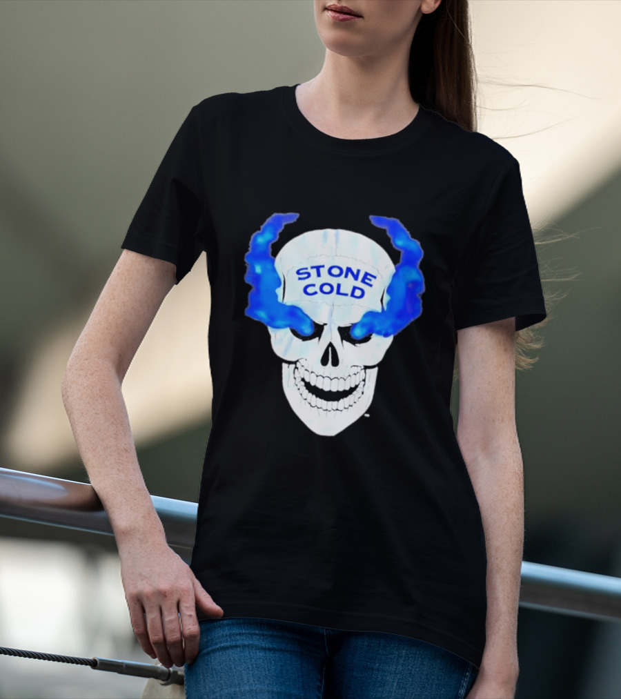 Stone Cold Skull WWE Wrestling Iconic Blue Flames T-Shirt