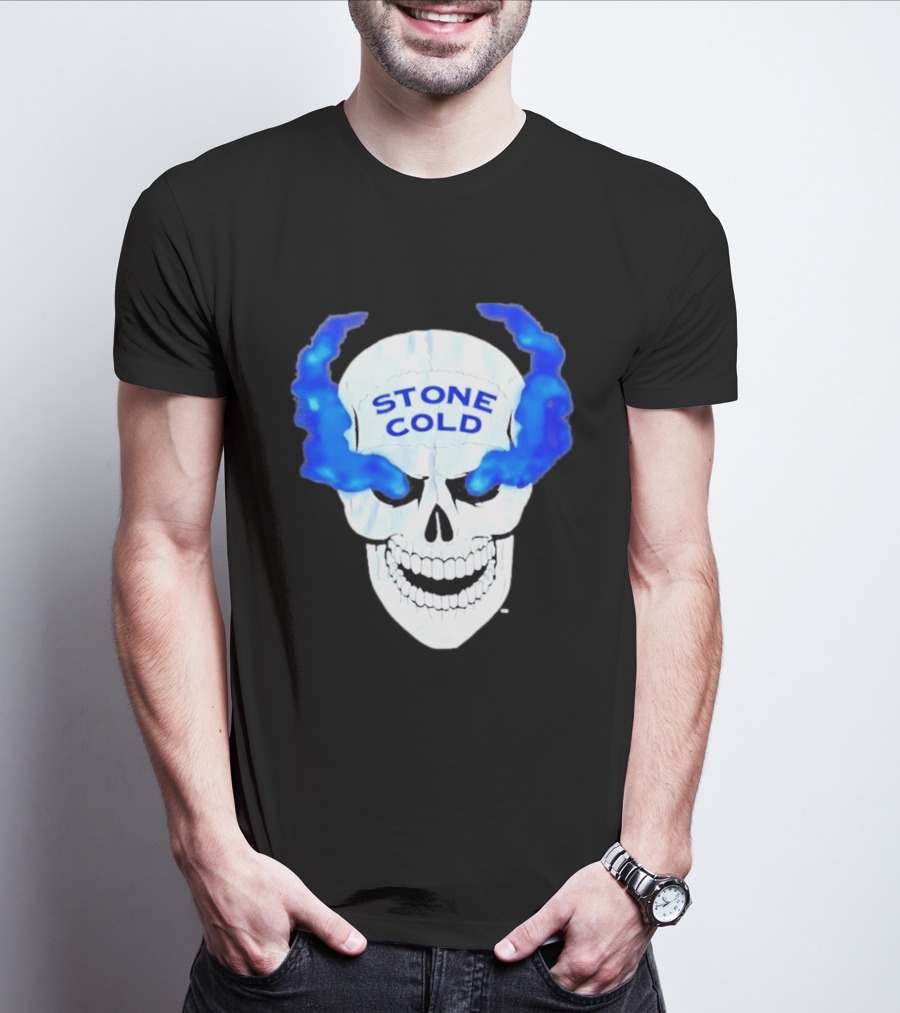 Stone Cold Skull WWE Wrestling Iconic Blue Flames T-Shirt