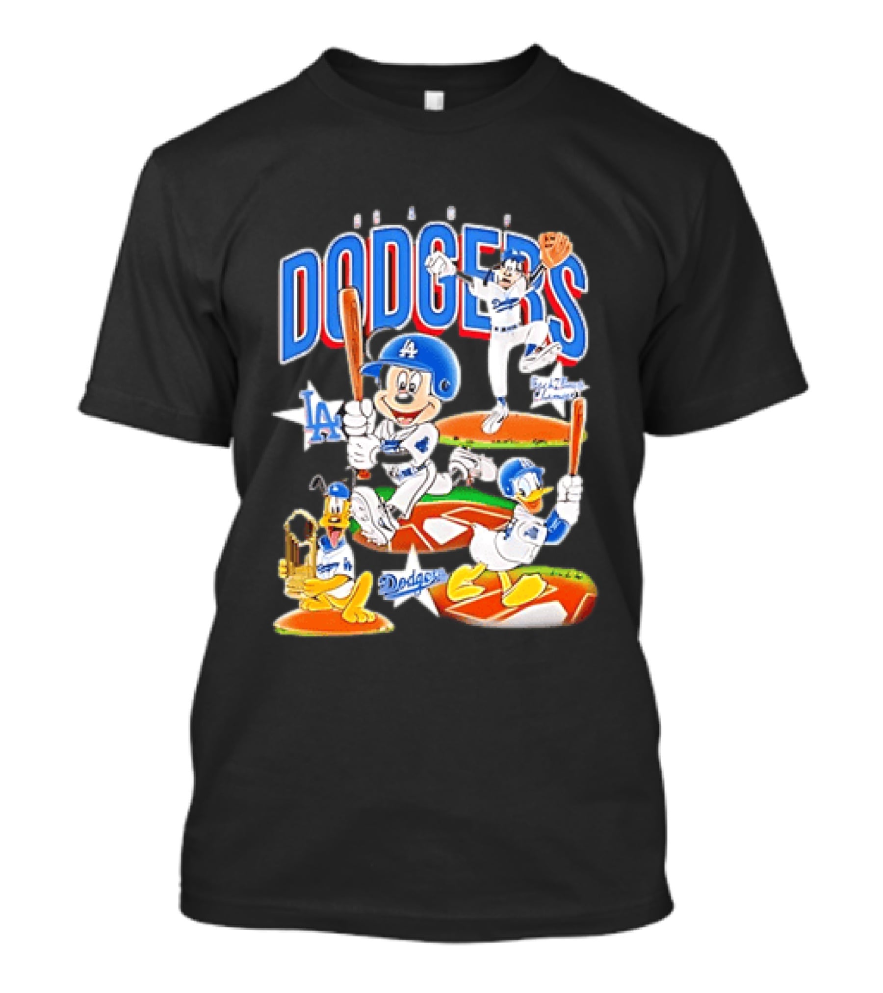 MOONLANDGOODS 2020 Mickey Goofy Pluto Donald Baseball Team Los Angeles Dodgers T-Shirt
