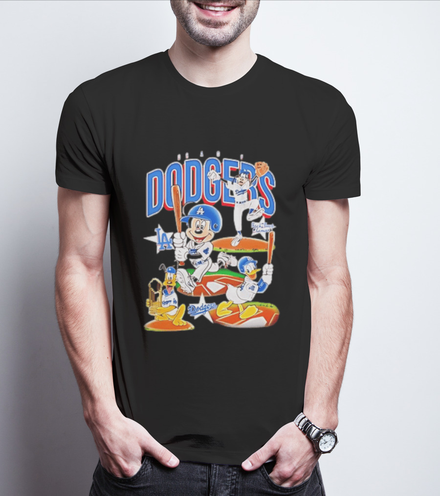MOONLANDGOODS 2020 Mickey Goofy Pluto Donald Baseball Team Los Angeles Dodgers T-Shirt