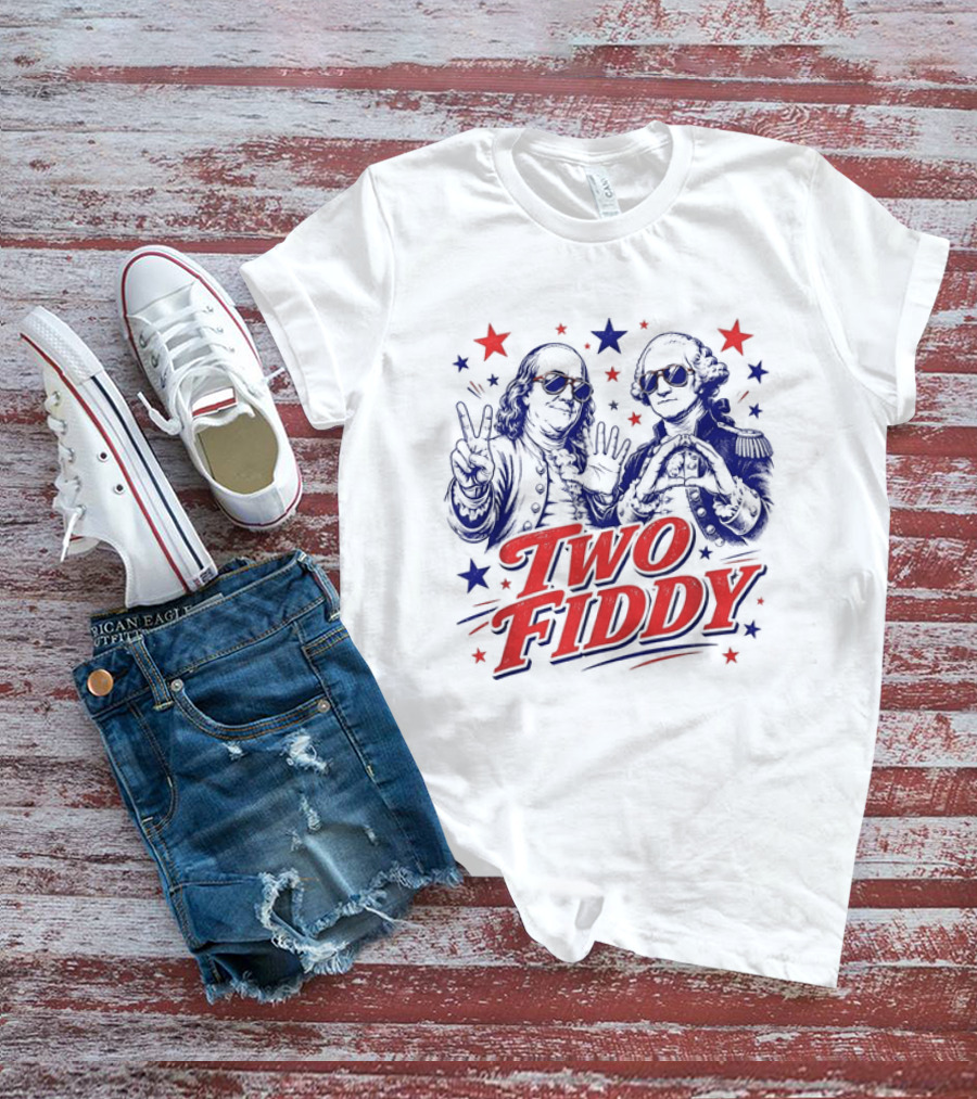 Benjamin Franklin George Washington Two Fiddy America 250 Years Anniversary Celebration T-Shirt