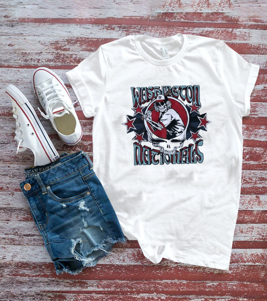 Nostalgic Washington Nationals Baseball Skeleton Batter Star T-Shirt