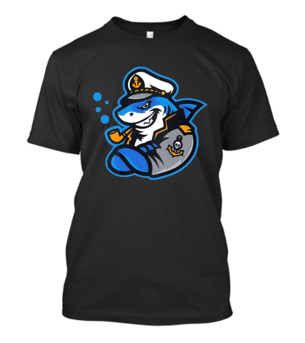 Captain Shark Nautical Sea Captain Smoking Pipe With Anchor Patch T-Shirt