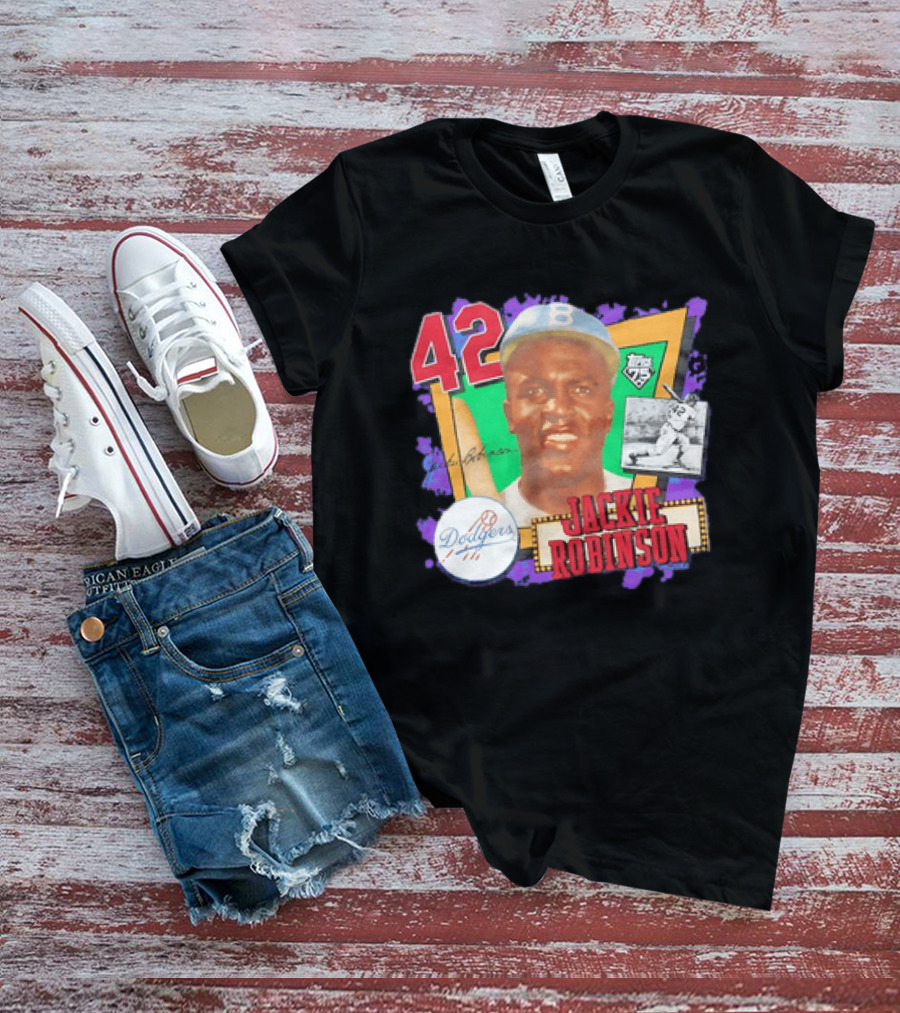 Jackie Robinson 42 Los Angeles Dodgers Topps 75 Baseball Legend T-Shirt