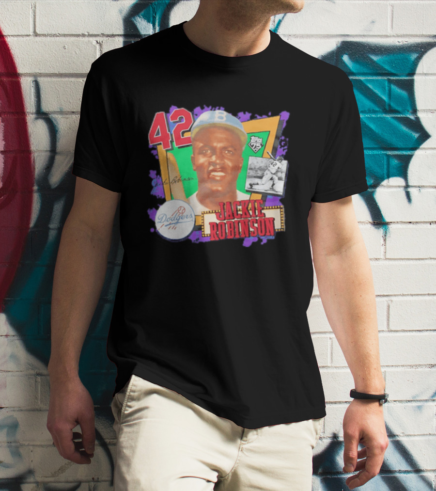Jackie Robinson 42 Los Angeles Dodgers Topps 75 Baseball Legend T-Shirt