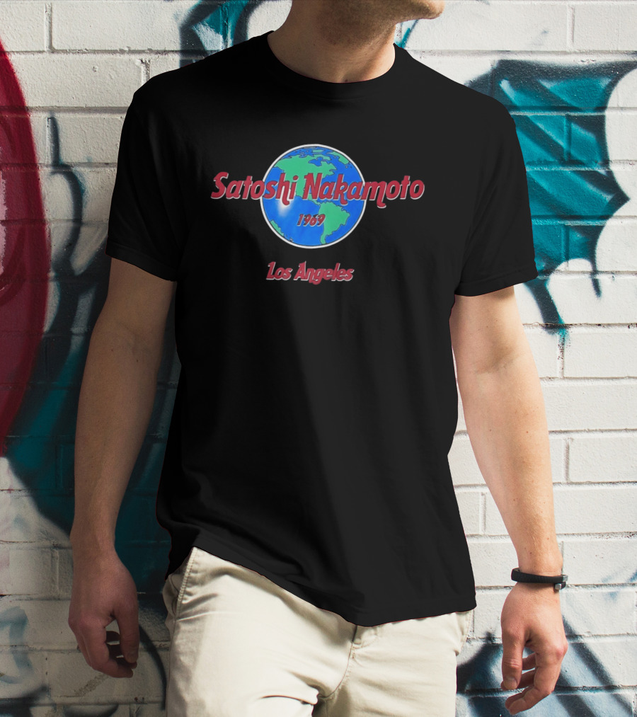Satoshi Nakamoto 1969 Los Angeles World Map T-Shirt