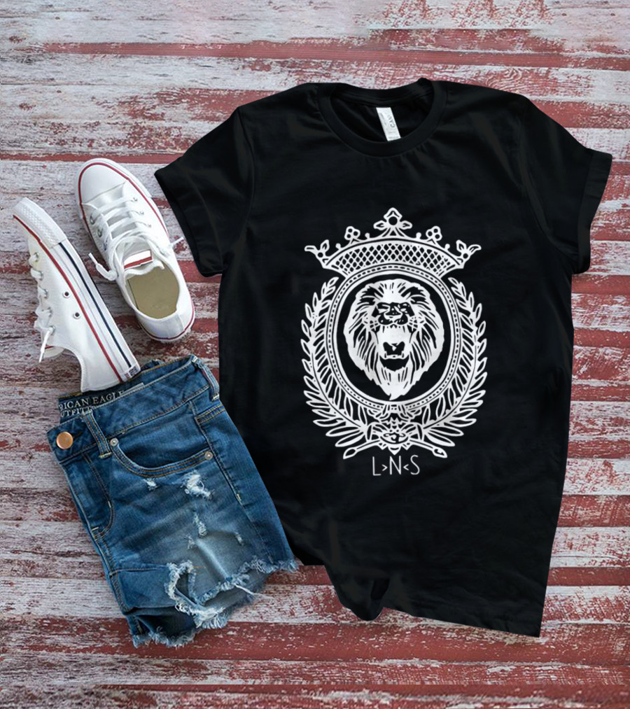LNS Lion Crowned Heraldic Crest Monochromatic Cotton T-Shirt