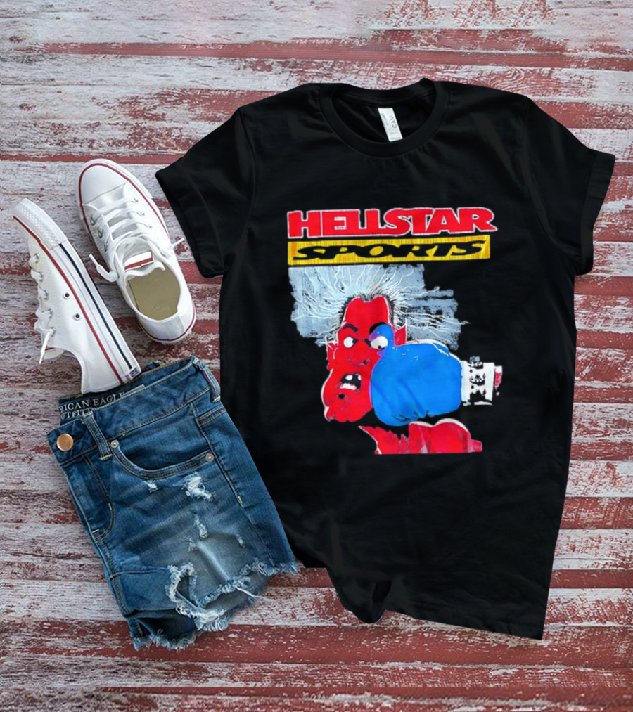 HELLSTAR SPORTS Punching Devil Cartoon Boxing Blue Glove T-Shirt