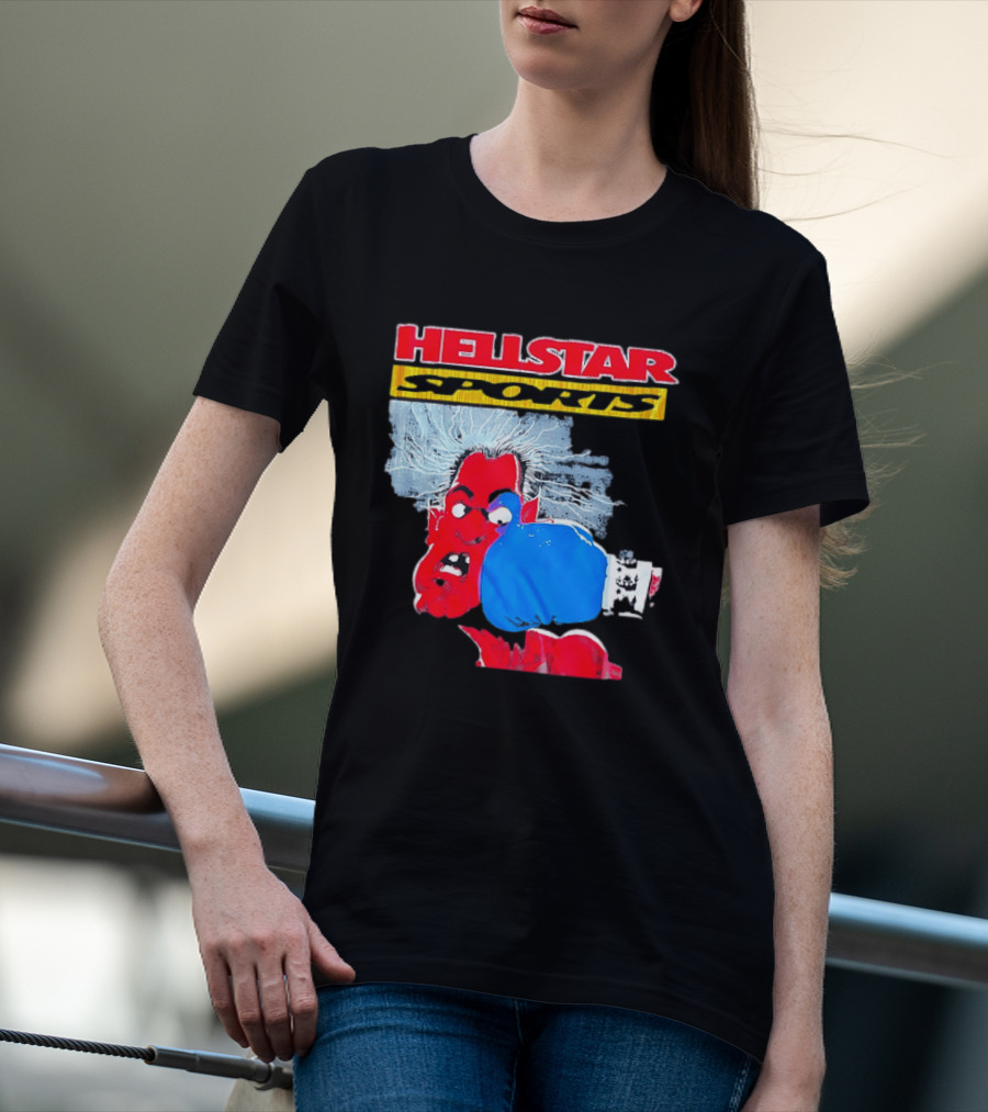 HELLSTAR SPORTS Punching Devil Cartoon Boxing Blue Glove T-Shirt