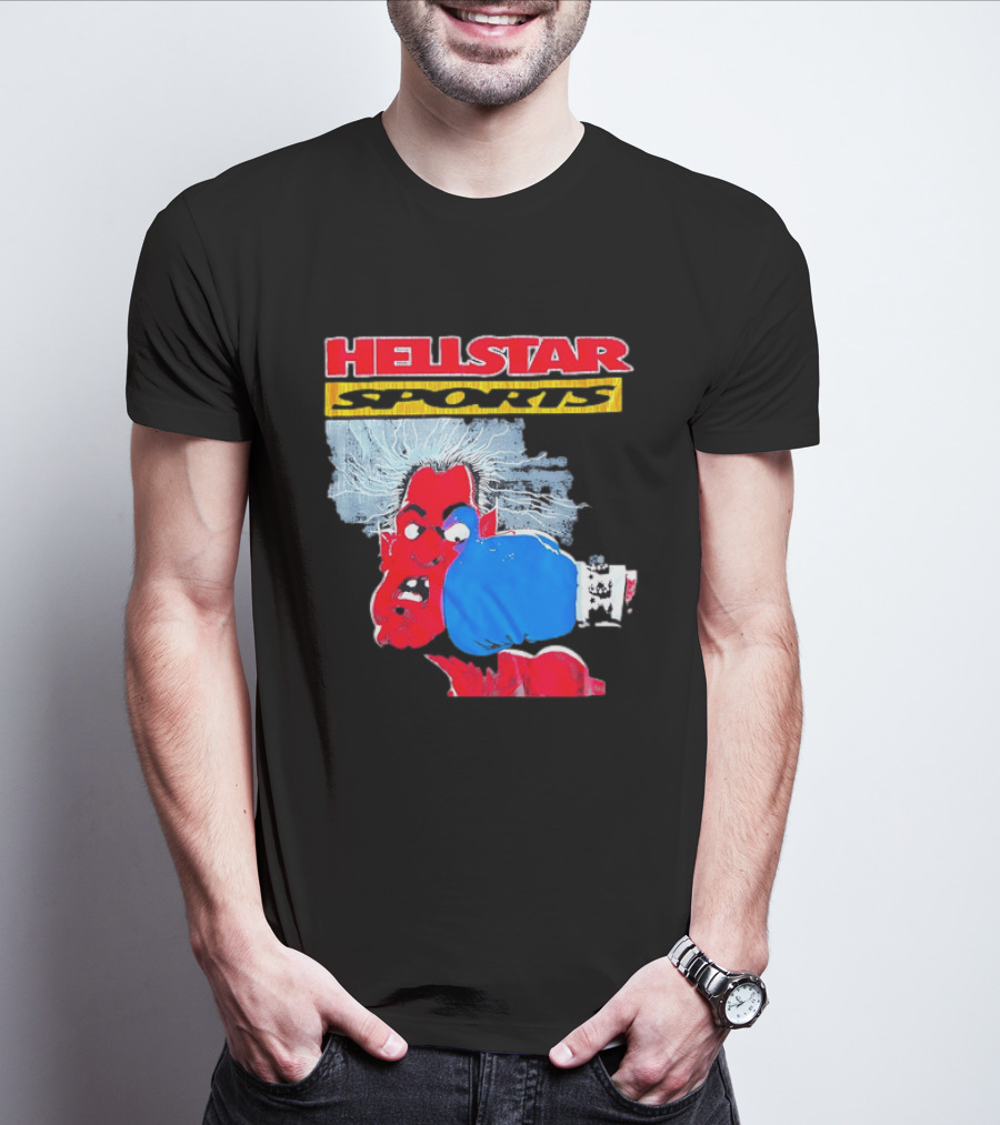 HELLSTAR SPORTS Punching Devil Cartoon Boxing Blue Glove T-Shirt