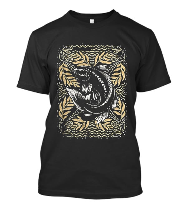 Imperial Koi Fish Artwork With Ornate Leaf Borders T-Shirt