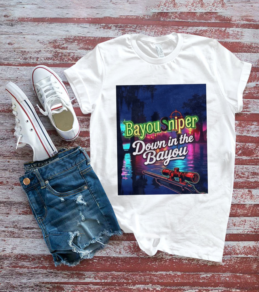 Bayou Sniper Down In The Bayou Retro Night Scene T-Shirt