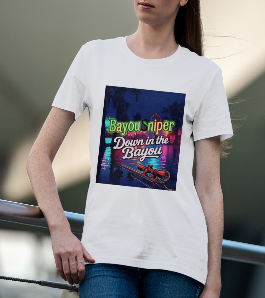 Bayou Sniper Down In The Bayou Retro Night Scene T-Shirt