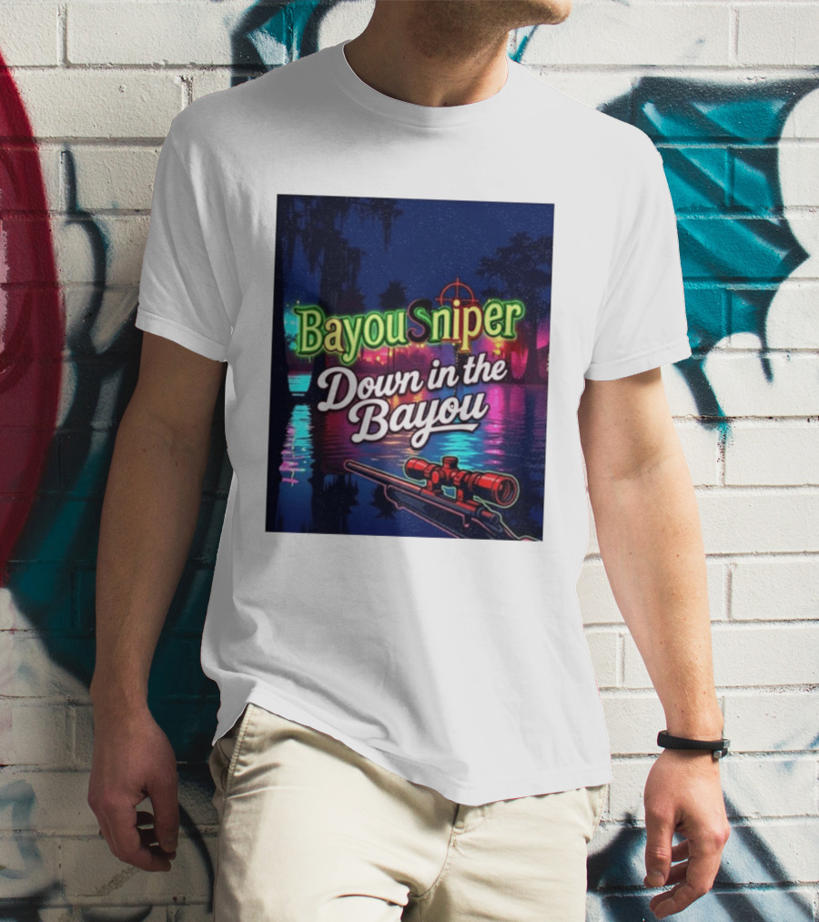 Bayou Sniper Down In The Bayou Retro Night Scene T-Shirt