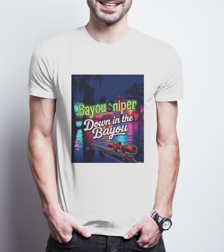 Bayou Sniper Down In The Bayou Retro Night Scene T-Shirt