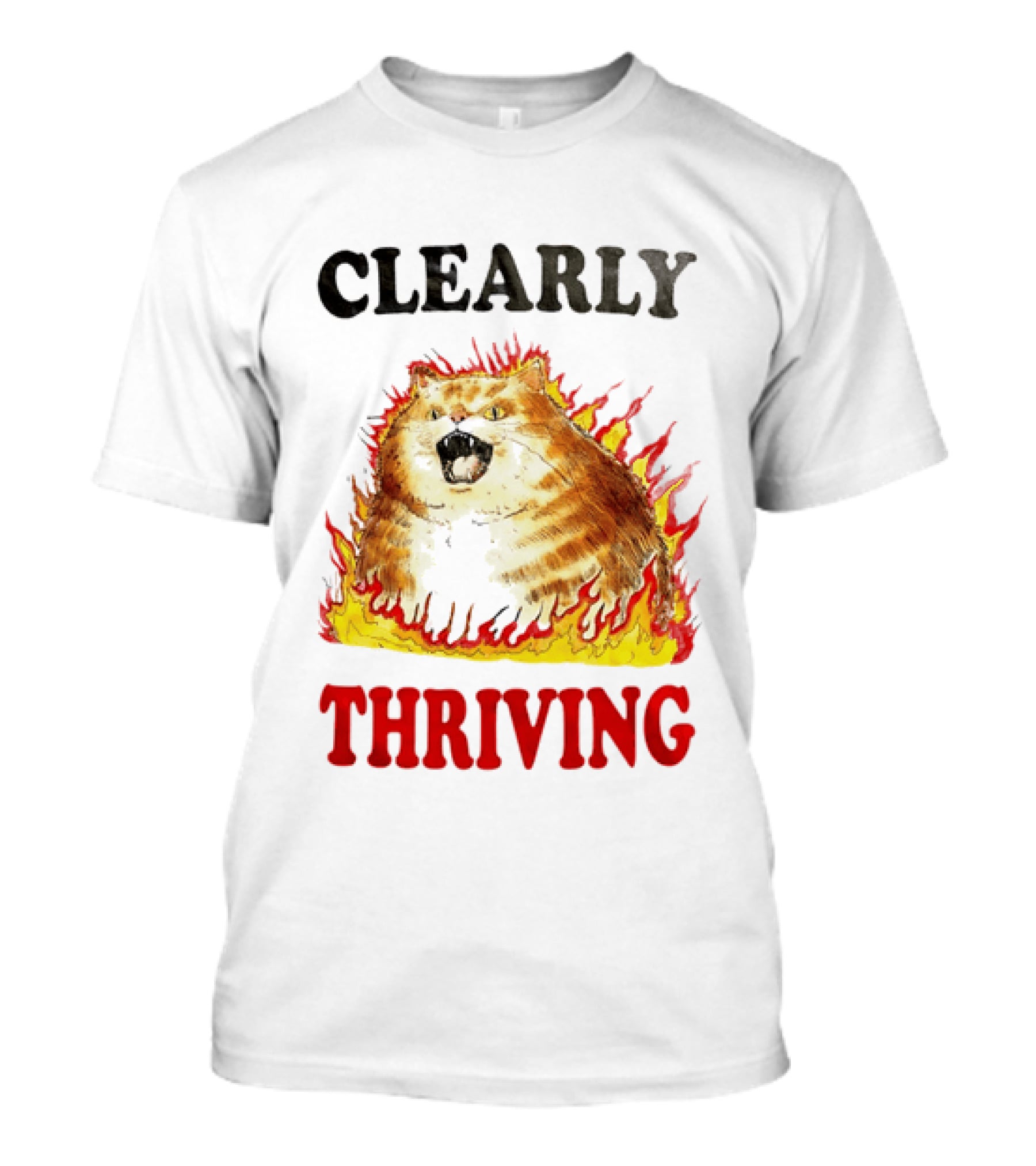 Clearly Thriving Fat Orange Tabby Cat Flames T-Shirt