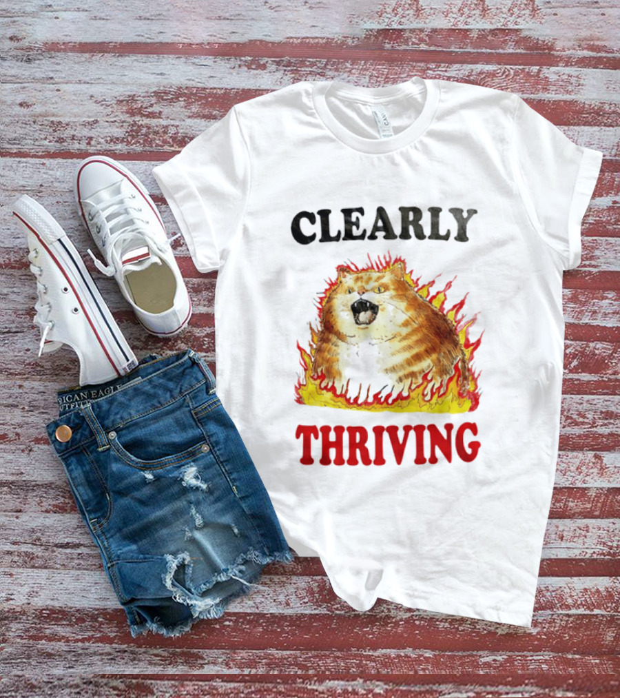 Clearly Thriving Fat Orange Tabby Cat Flames T-Shirt