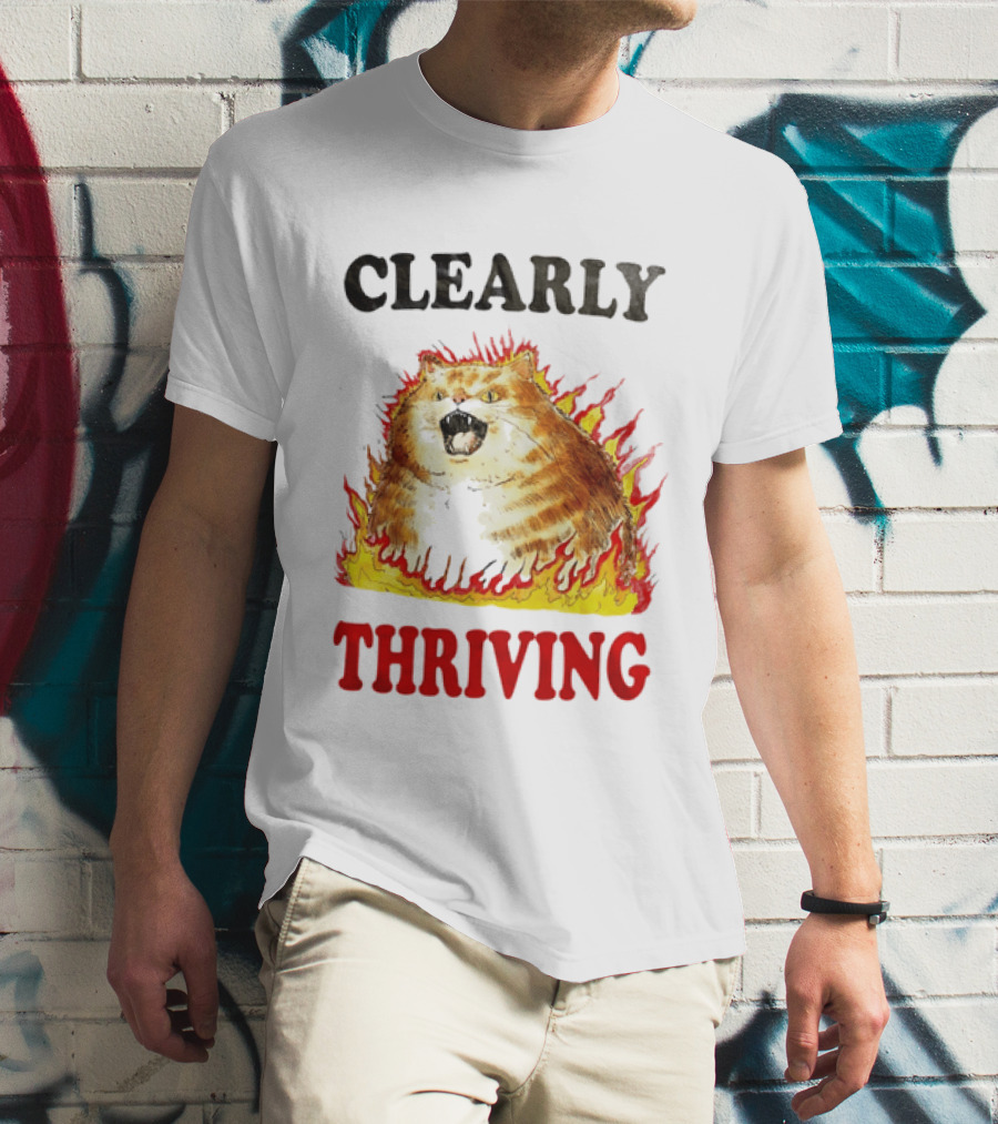 Clearly Thriving Fat Orange Tabby Cat Flames T-Shirt