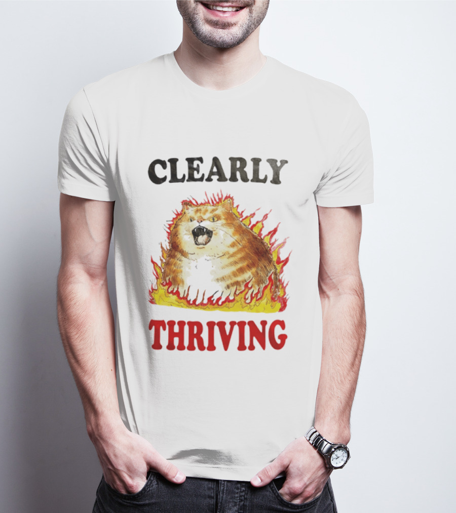 Clearly Thriving Fat Orange Tabby Cat Flames T-Shirt
