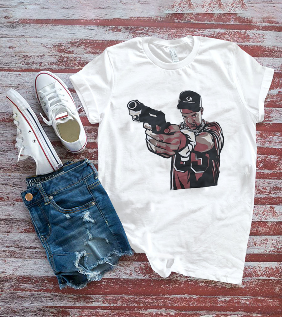 Man Pointing Gun Graphic With Number 89 And Hat Logo Codestructor T-Shirt