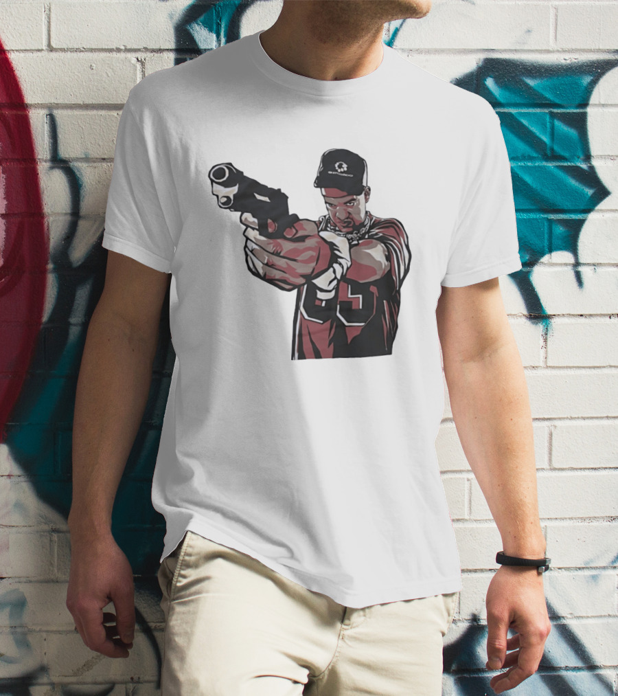 Man Pointing Gun Graphic With Number 89 And Hat Logo Codestructor T-Shirt