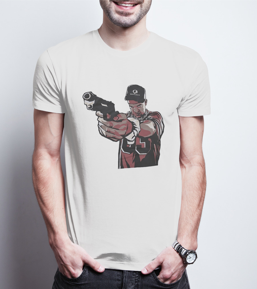 Man Pointing Gun Graphic With Number 89 And Hat Logo Codestructor T-Shirt