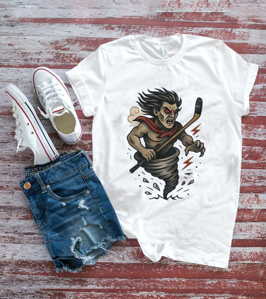 Tattooed Tornado Hockey Player Angry Sport Vector T-Shirt