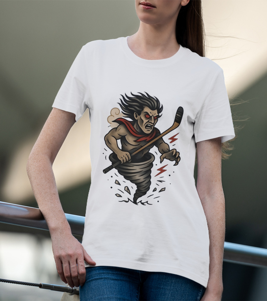 Tattooed Tornado Hockey Player Angry Sport Vector T-Shirt