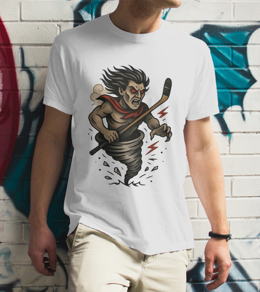 Tattooed Tornado Hockey Player Angry Sport Vector T-Shirt