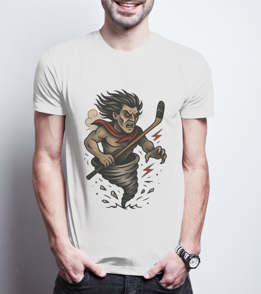 Tattooed Tornado Hockey Player Angry Sport Vector T-Shirt