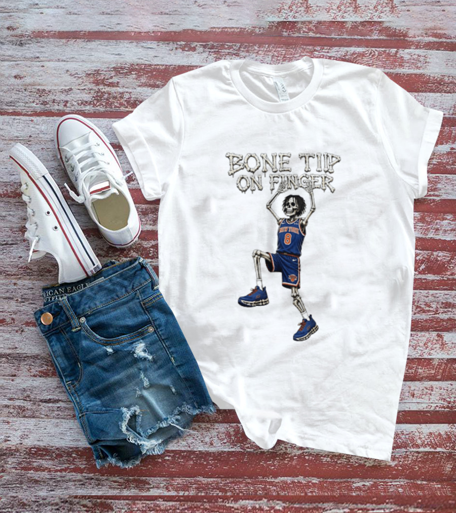 New York Knicks Bone Tip On Finger Skeleton Jersey Number 8 T-Shirt