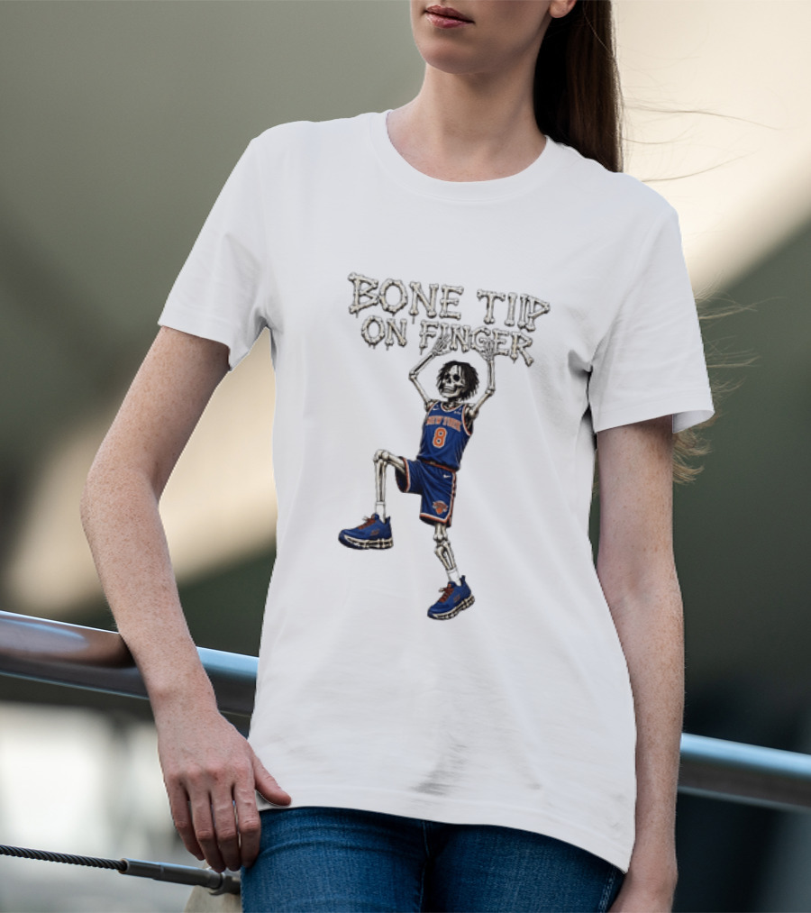 New York Knicks Bone Tip On Finger Skeleton Jersey Number 8 T-Shirt